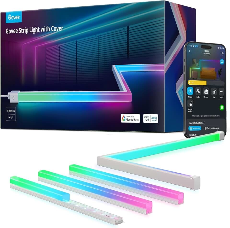 Govee RGBIC LED Strip Lights 32.8ft with Covers,Smart Control, APP, WiFi
