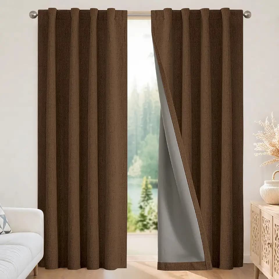 Joydeco Blackout Curtains for Bedroom - 100% Light Blocking 2 Panels Cappuccino Drapes 42"W x 108"L, Thermal Insulated Room Darkening Curtains, Linen Textured for Living Room, Rod Pocket & Back Tabs