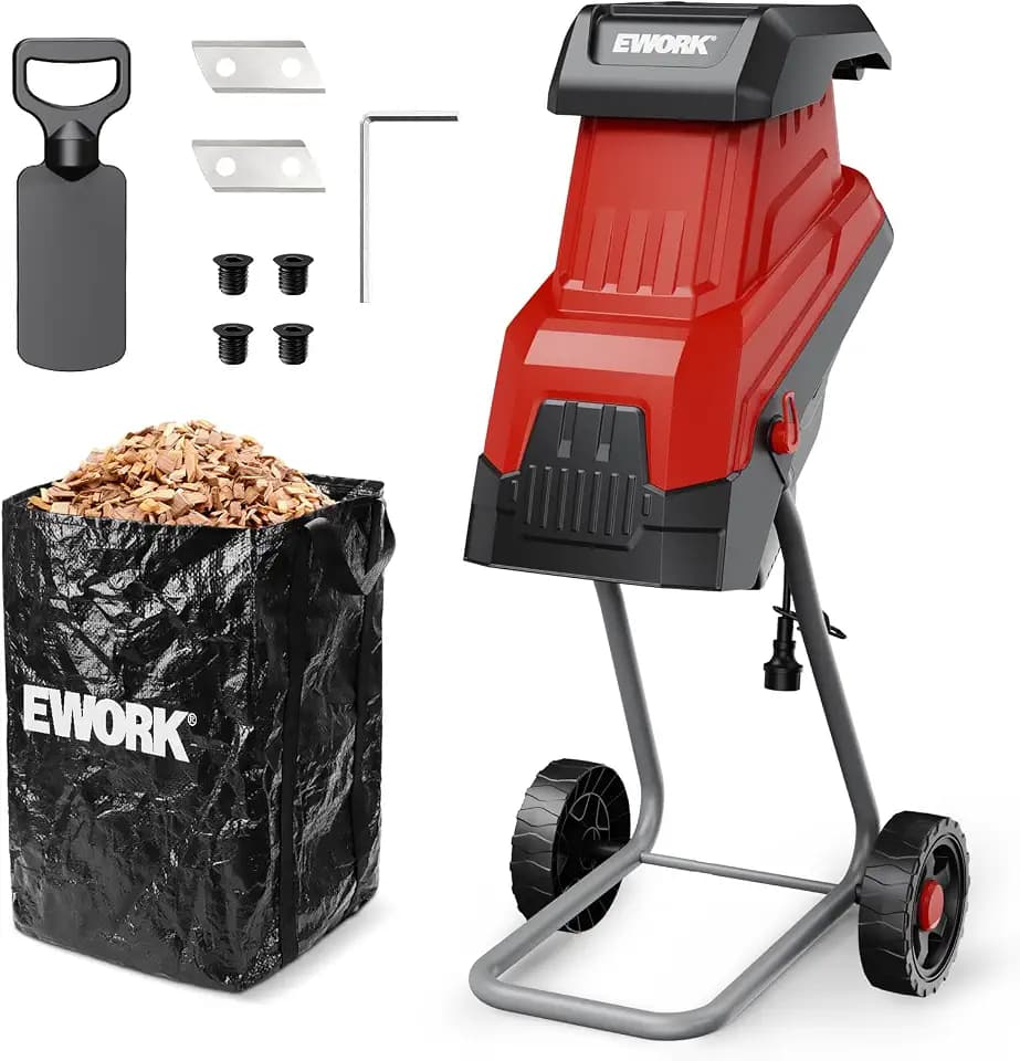 EWORK 15 Amp Electric Wood Chipper Shredder, Max 1.77" Cutting Diameter
