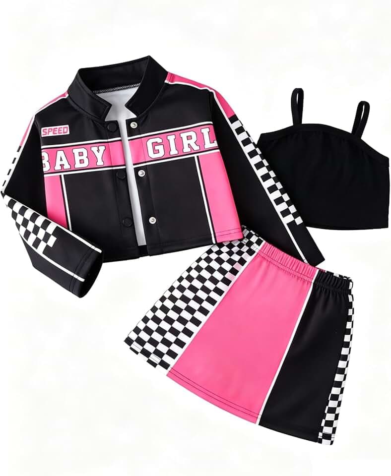 LOLANTA Mädchen Y2K Pink Rennfahrer Kostüm, Cooles Racing Outfit, Tanz Motto Party Verkleidung, 4-8 Jahre