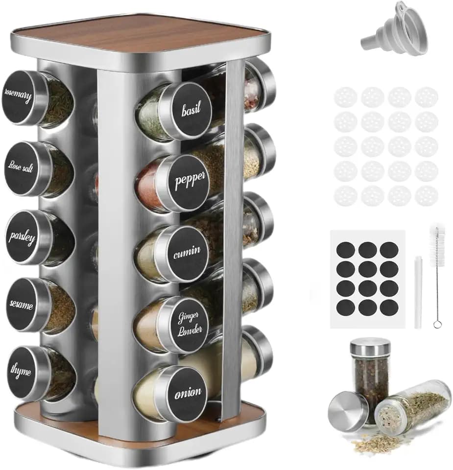 FRIBERG Gewürzregal,360° Gewürzregal drehbar,20x100ml Gewürzgläser Rund