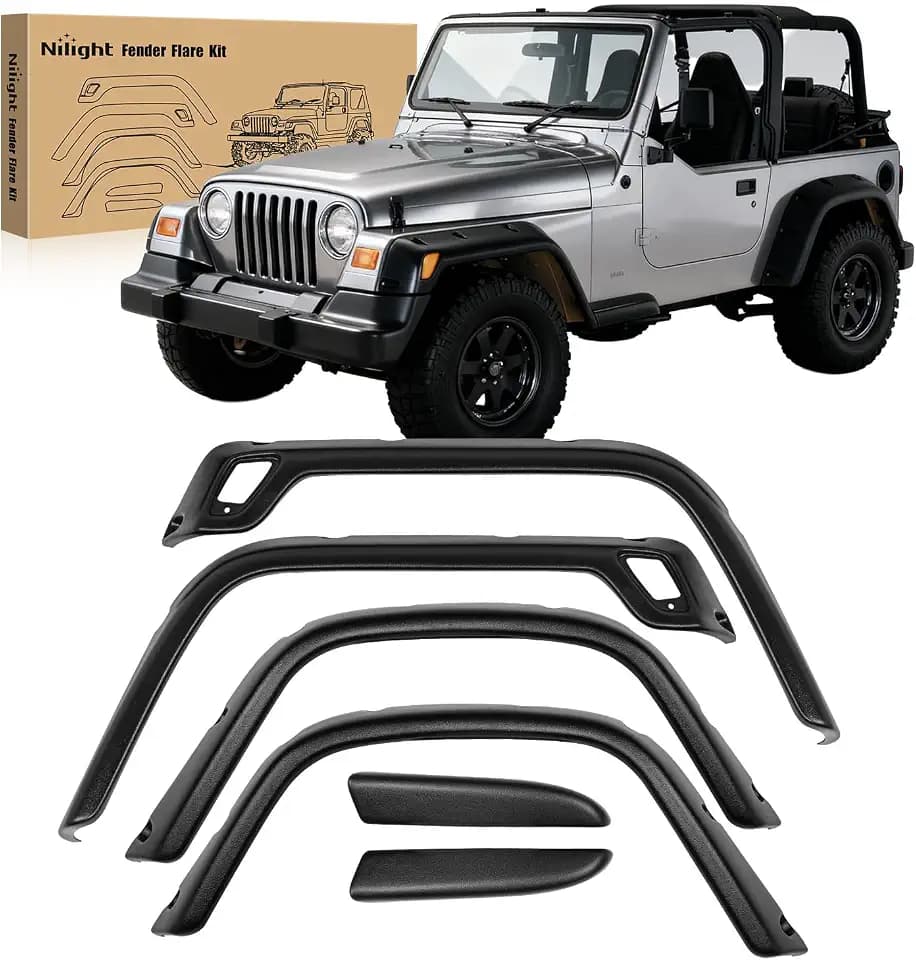 Nilight Fender Flares Kit Fit for Jeep Wrangler TJ 1997-2006 1998 1999 2000 2001 2002 2003 2004 2005 Front&Rear 6" Wide Wheel Fender Flares Cover Factory Style Automotive Fender Flare Set, 6Pcs