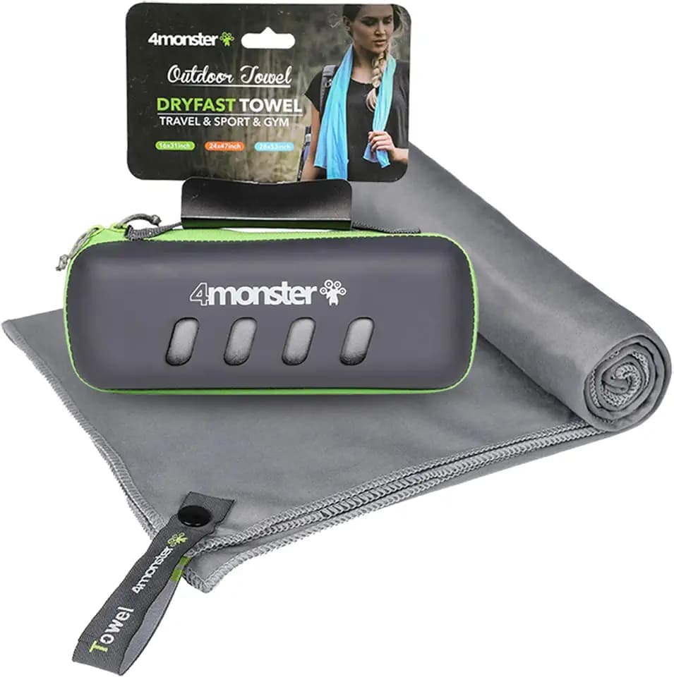 4Monster Mikrofaser-Handtuch mit Tragetasche, super saugfähiges Reisehandtuch, schnell trocknendes Handtuch, Camping-Handtuch, ideal für Fitnessstudio, Strand, Schwimmen, Rucksackreisen und mehr