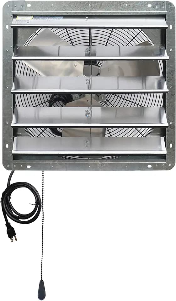 iLiving ILG8SF20V-T 20 inch Shutter Exhaust Attic Garage Grow, Ventilation Fan with 3 Speed Thermostat 6 Foot Long 3 Plugs Cord, 20" - Variable, 3368 CFM, 5000 SQF Coverage Area, Silver