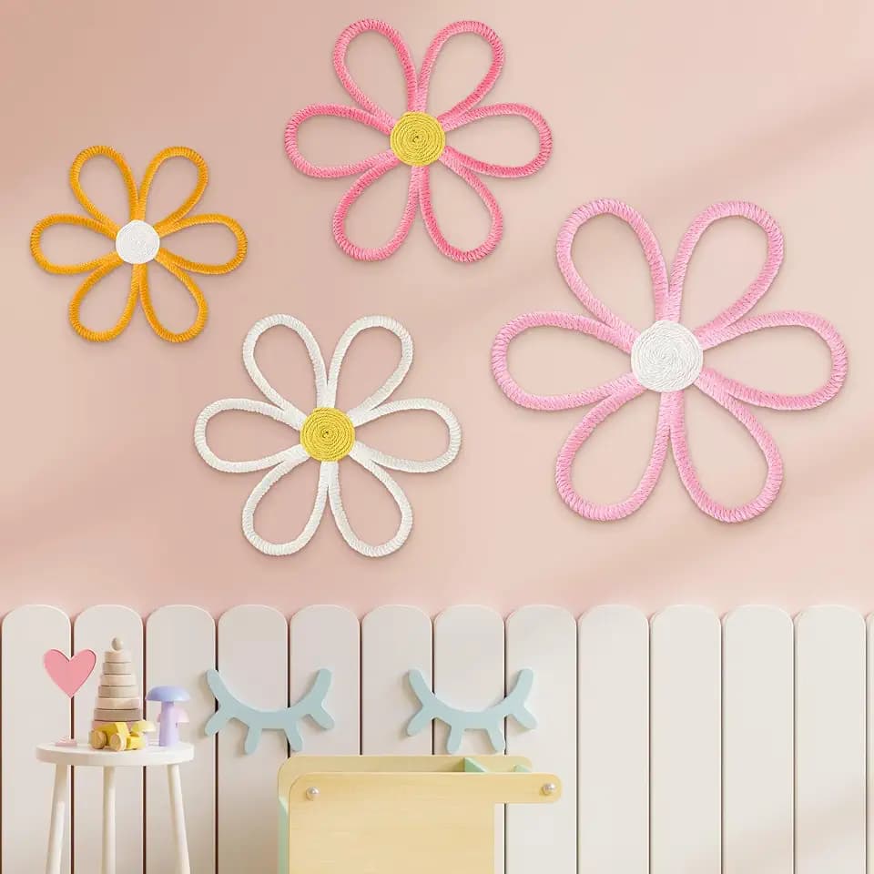 Ganeen 4 Pcs Daisy Wall Decor Bedroom Nursery Flower Boho Art