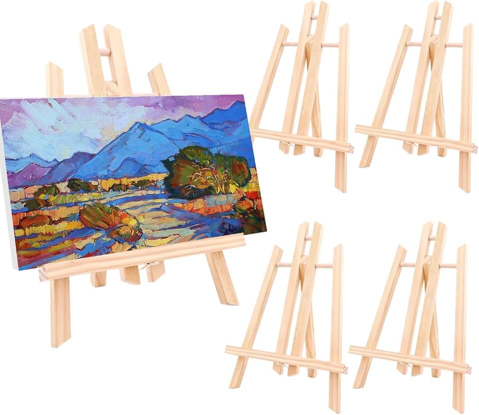 4 Stück Tisch Staffelei Holz Leinwand Ausstellung, 30 x 19 cm Klein Tischstaffelei, Staffelei Kinder, Bild Ständer Aus Vollholz für Gemälde, Phoframe, Kinder Kunst & Handwerk (4)