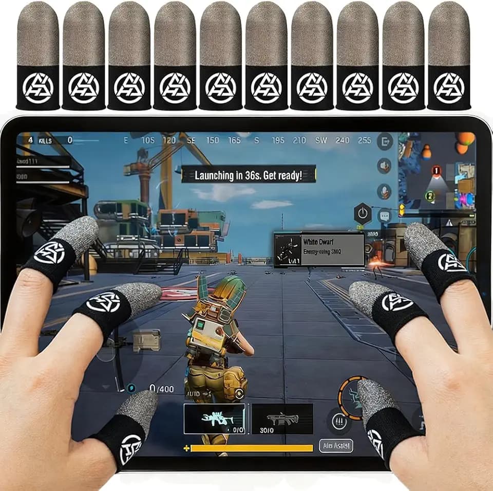 10-Pack Pro Gaming Finger Sleeves: 0.3mm Silver Fiber, Ultra-Thin, Anti-Sweat & Breathable Thumb Cover Gloves for PUBG/COD - Fits All Mobile Phone/iPad Tablet Touchscreen Devices