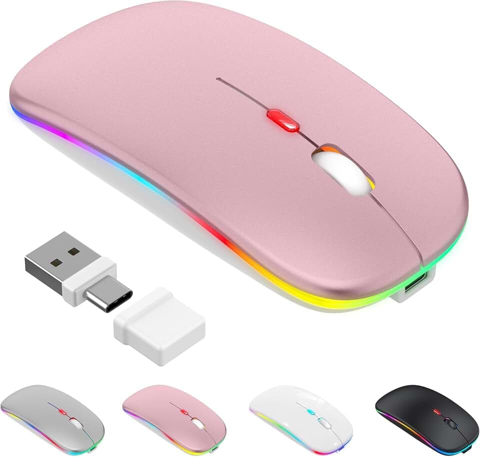 Bluetooth Maus für MacBook Air und iPad, Laptop Maus kabellos mit 4 Verbindungsmodi, Bluetooth 5.2/3.0, 2,4 GHz USB-C/USB-A, Mouse Jiggler, Funkmaus für 2 Geräte, LED, 1600 DPI
