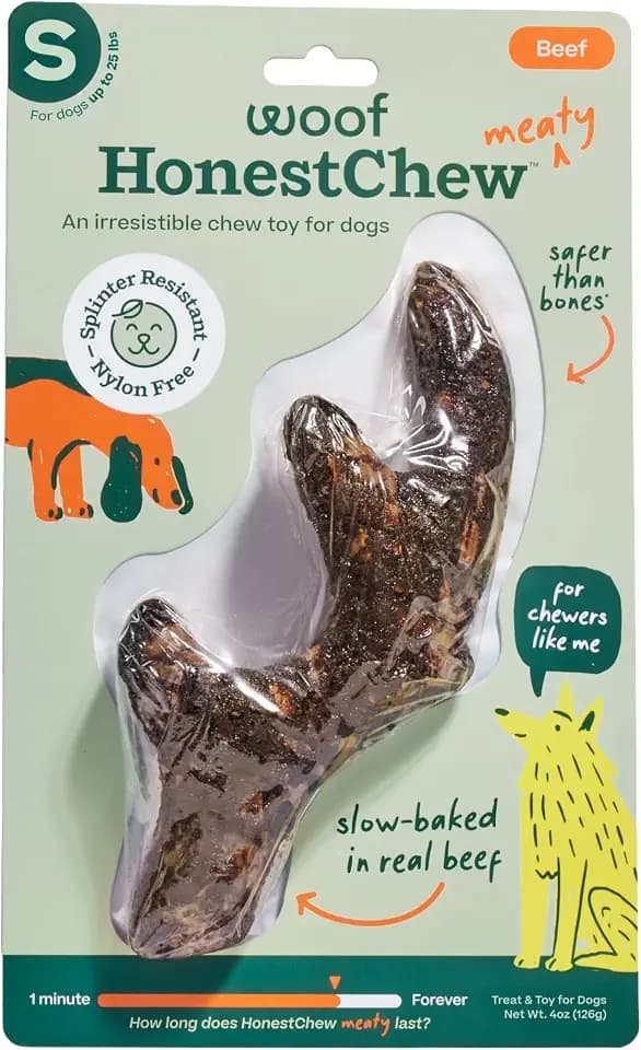 WOOF HonestChew Meaty Antler Dog Chew Toy for Dogs Under 25 lbs
