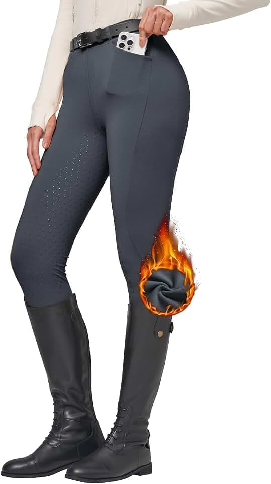 WILLIT Damen Reithose Winter gefüttert Reithose Fleece Reitleggings Silikon Vollbesatz Reitsport Thermo Hose mit Taschen Gürtelschlaufen