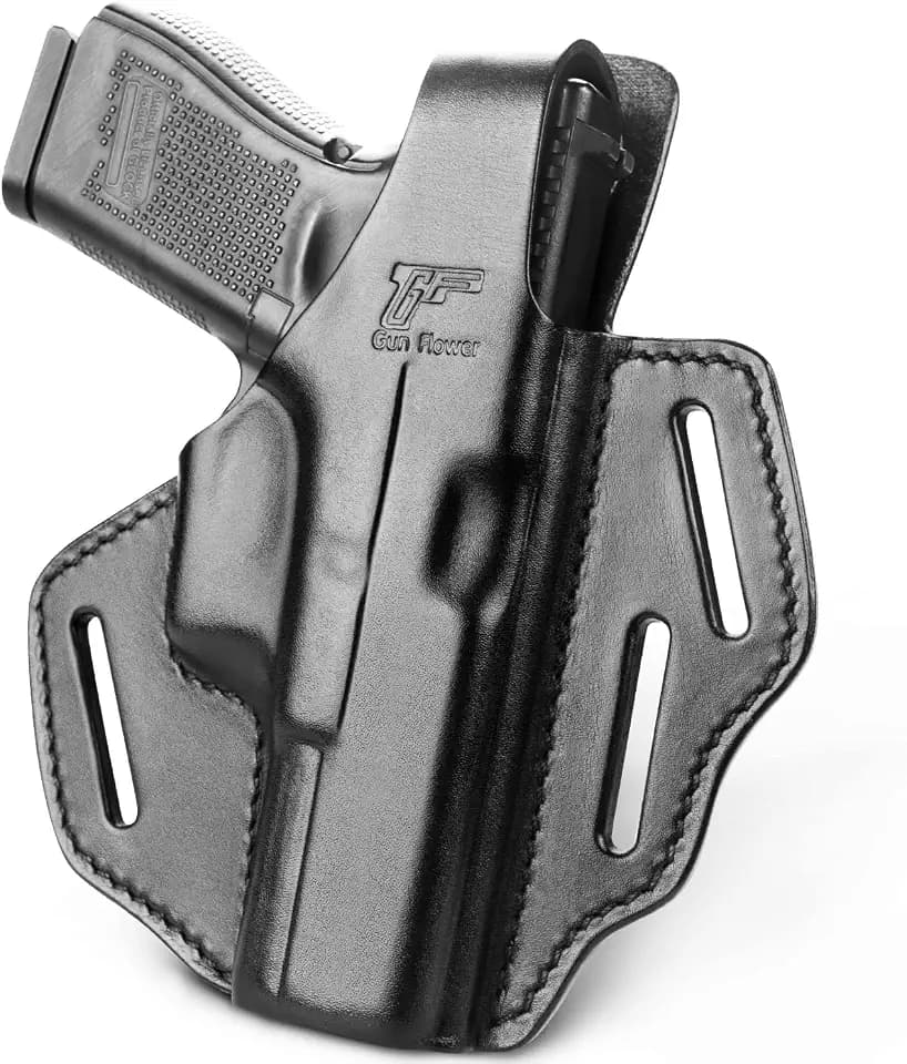 OWB Thumb Leather Break Holster for Glock 17 19 19x 22 23 31 32 45 Colt 1911/Kimber 1911/Springfield 1911/S&W 1911 and Most 1911 5'' No Rail Pistol, Right Hand