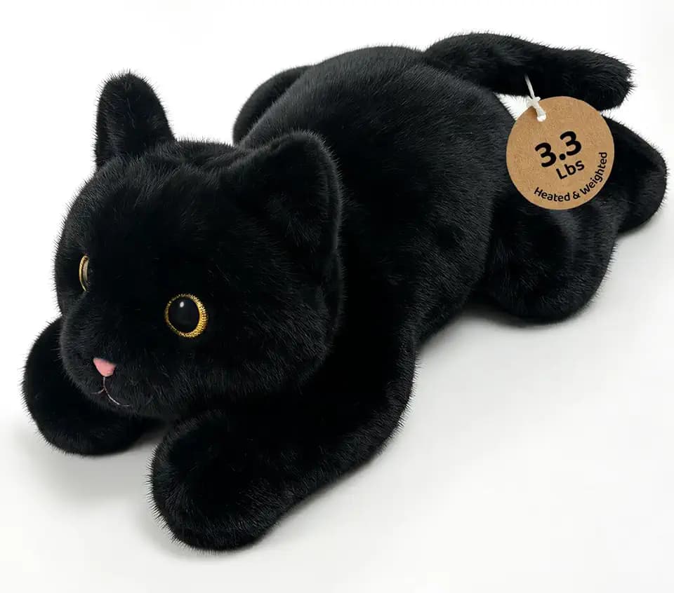 3.3 lbs Black Cat Plush Pillow, 20.5" Weighted Stuffed Animal Heating Pad for Period Cramps with Removable Pad - Cute Weighted Plush Cat for Adult & Kid Gifts