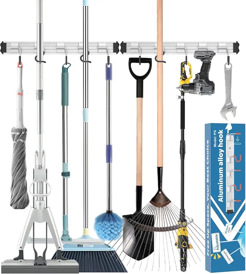 Mop and Broom Holder Wall Mount Garden Tool Rack Organizer
