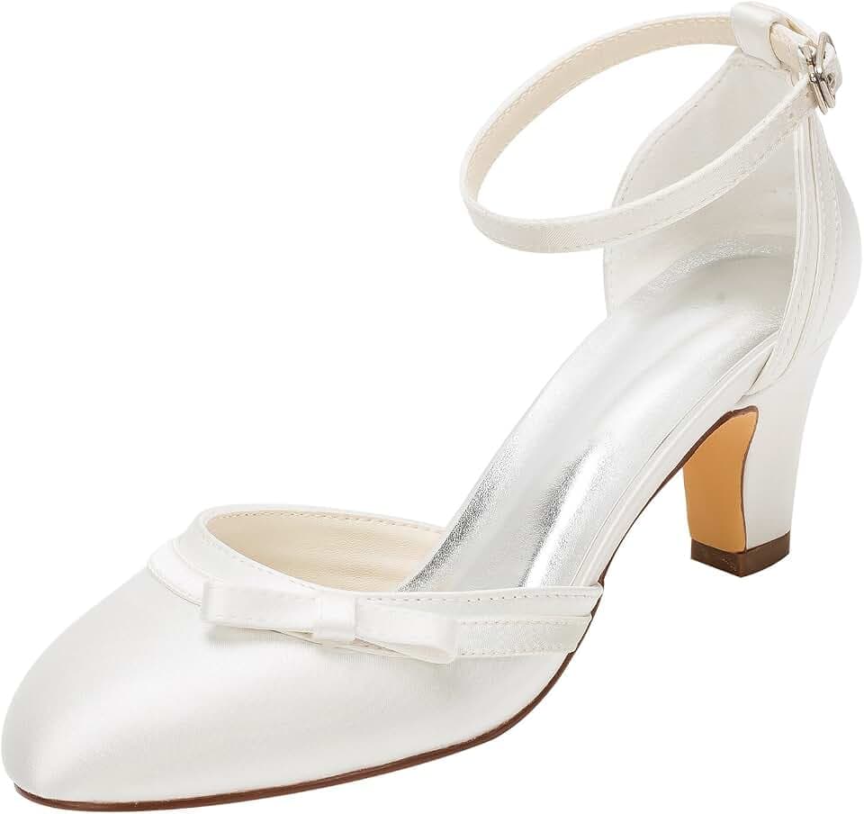 Brautschuhe Elfenbein Hochzeit Schuhe High Heel Runde Knöchelriemen Bow Brautschuhe