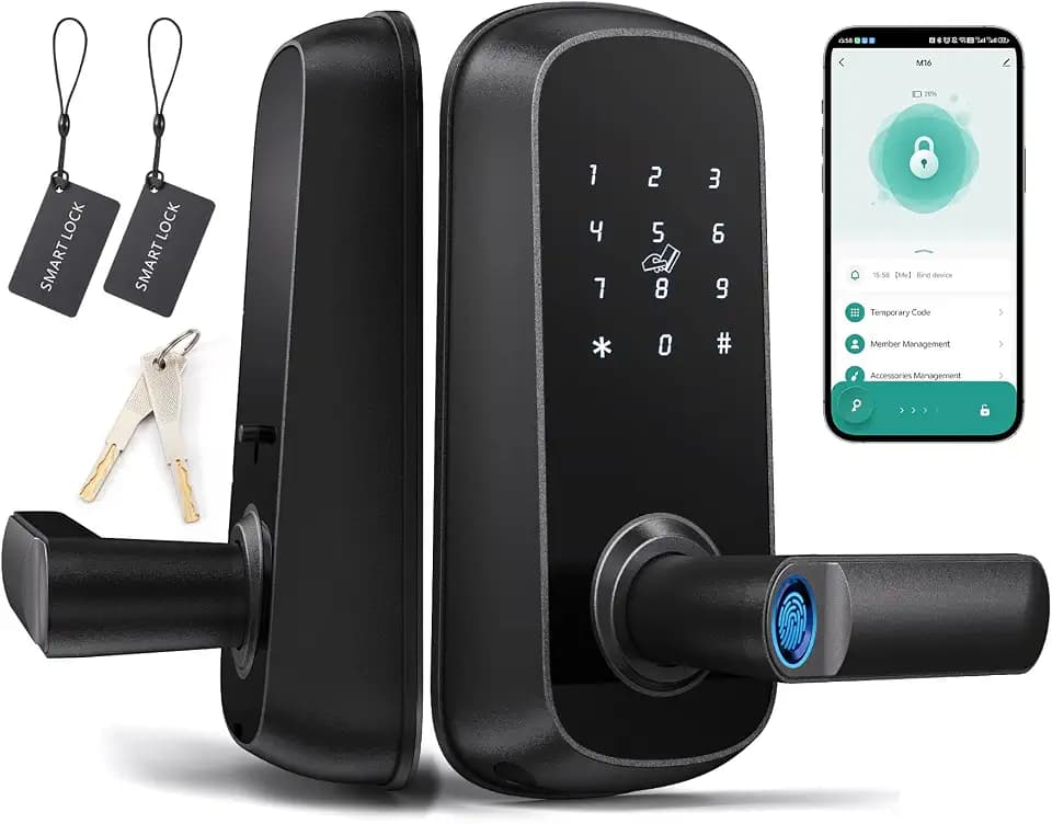 Smart Lock for Front Door – Keyless Entry with Fingerprint, Code, and Digital Access – Matte Black Finish, Perfect Fusion of Security and Convenience.