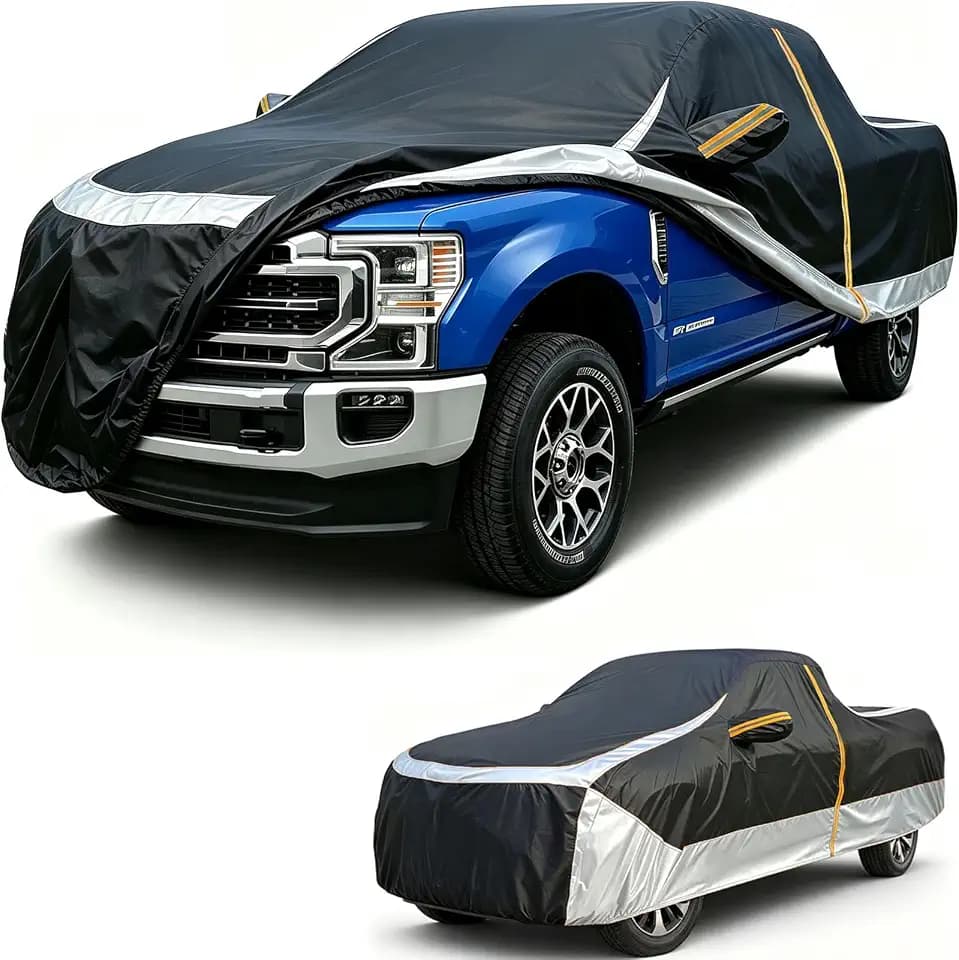 Waterproof Heavy Duty Truck Cover Custom Full Exterior Covers with Sunshade, Cotton Liner, Breathable Ventilation Mesh and Zipper, Fit (Truck XL-Length 240 to 254 inch)