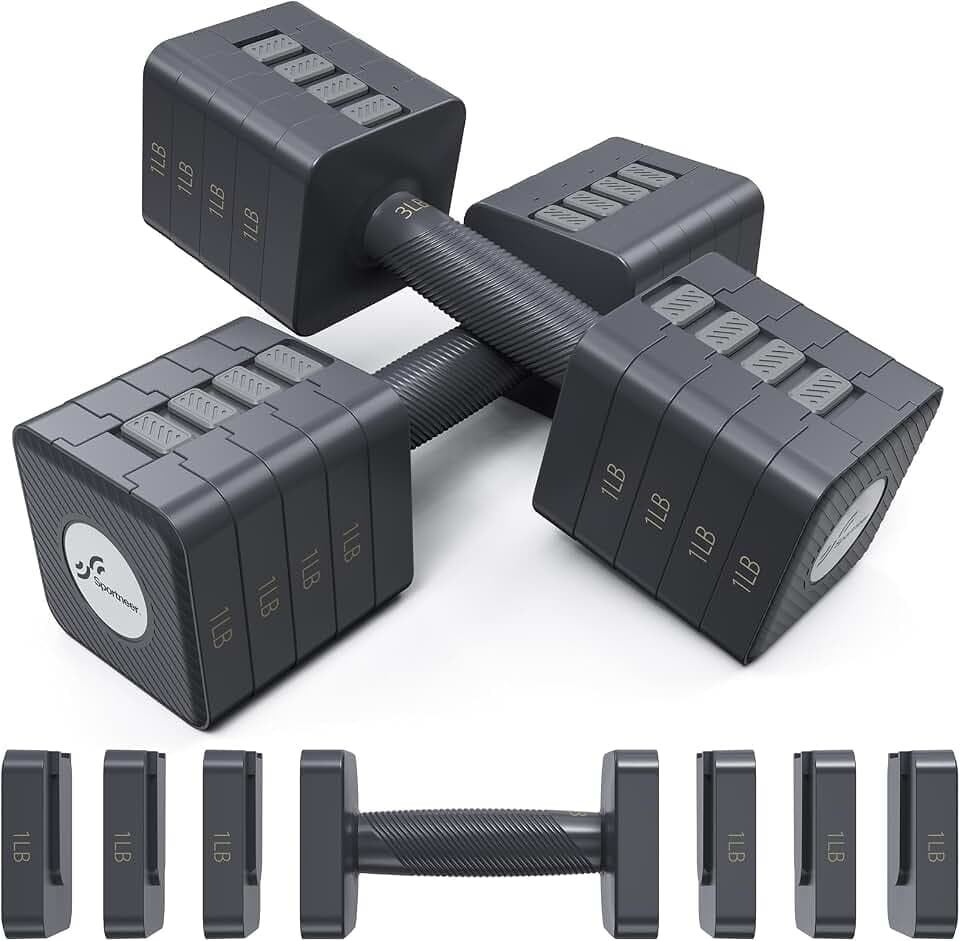 Sportneer Verstellbare Hanteln, 5 kg Gewichtsverstellung Set-5-in-1 Zuhause