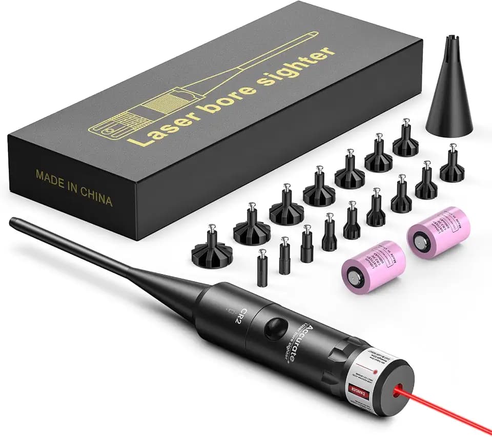 EZshoot Bore Sight Kit Bright Green or Red Dot BoreSighter with Big Button Switch for .17 to 12GA Caliber