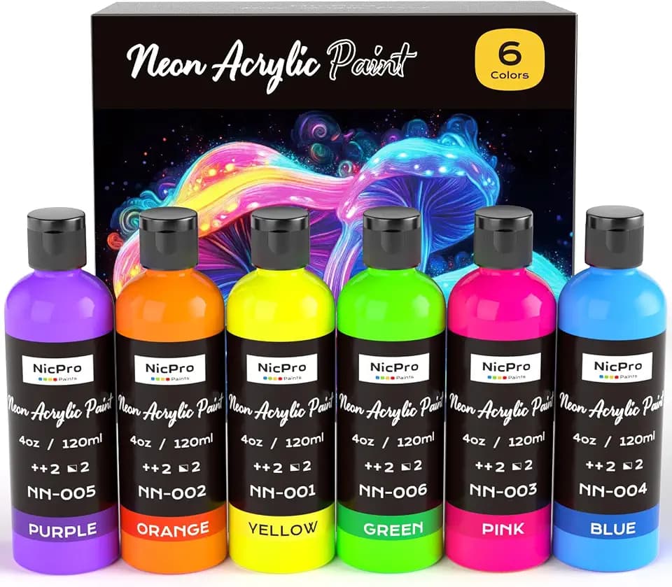 Nicpro Leuchtfarbe 6 Farben X 120 ml, Leuchtet unter dem Schwarzlichtlampe