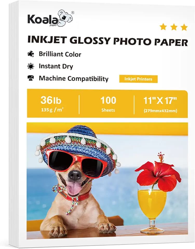 Koala Glossy Thin Inkjet Printer Paper 11x17 Inches 100 Sheets 36LB