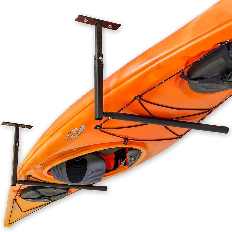 StoreYourBoard Adjustable Kayak Ceiling Rack – Hi Port 2 Garage Ceiling Kayak Hanger | Adjustable Overhead Kayak Storage for Recreational & Touring Kayaks | Garage Organization