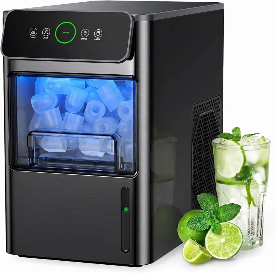 Silonn Ice Maker Coutertop - Portable Ice Cube Machine - 20lbs of Bullet Ice per Day, Makes Ice in 6 Minutes, Stainless Steel with Visible Water Level Window, Ideal for Kitchen, Office, and Camping