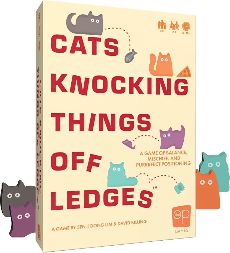 Cats Knocking Things Off Ledges, A Fun Dexterity Stacking Game for Families, Kids, Teens & Adults, Features Cute Cats & Toy Wooden Pieces, Portable to Play Anywhere, Ages 10+, 2-4 Players, 15+ Minute