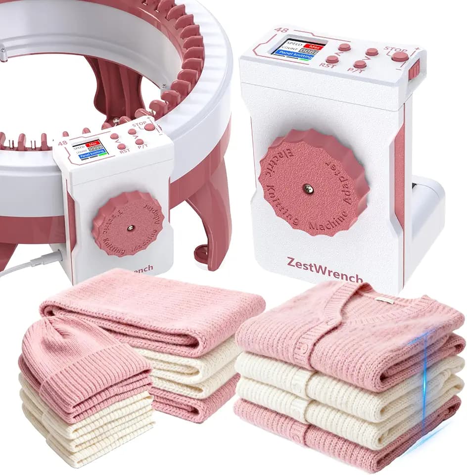 [2025 Upgraded] zestwrench Electric Knitting Machine Adapter for Sentro Knitting Machine 48-Needle, LCD Panel & Row Counter, Flat/Circular Dual Mode, Variable Speed Motor Accessories