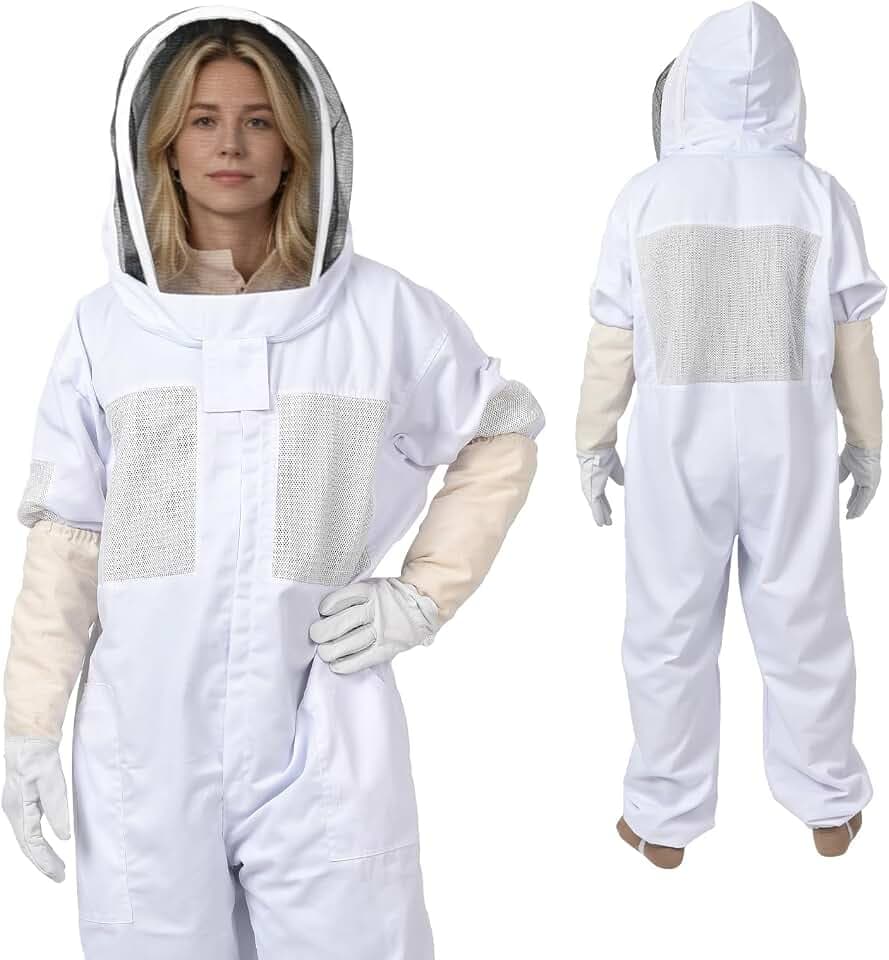 3-Layer Ventilated Upper Body Polycotton Bee Suit for Men Women, Ultra Breathable Beekeeping Suit with Gloves & Detachable Veil – Professional & Beginner Apiarist (XXL for 5'11"-6'3")