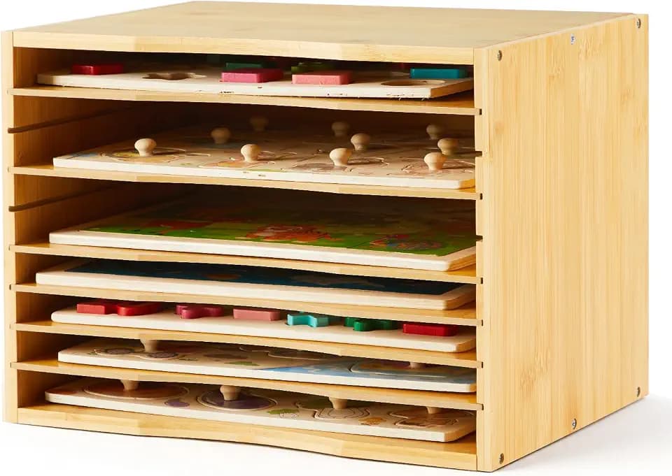 1 Pack Bamboo Puzzle Storage Rack, 7-tier, Fits Standard 9" x 12" Puzzles