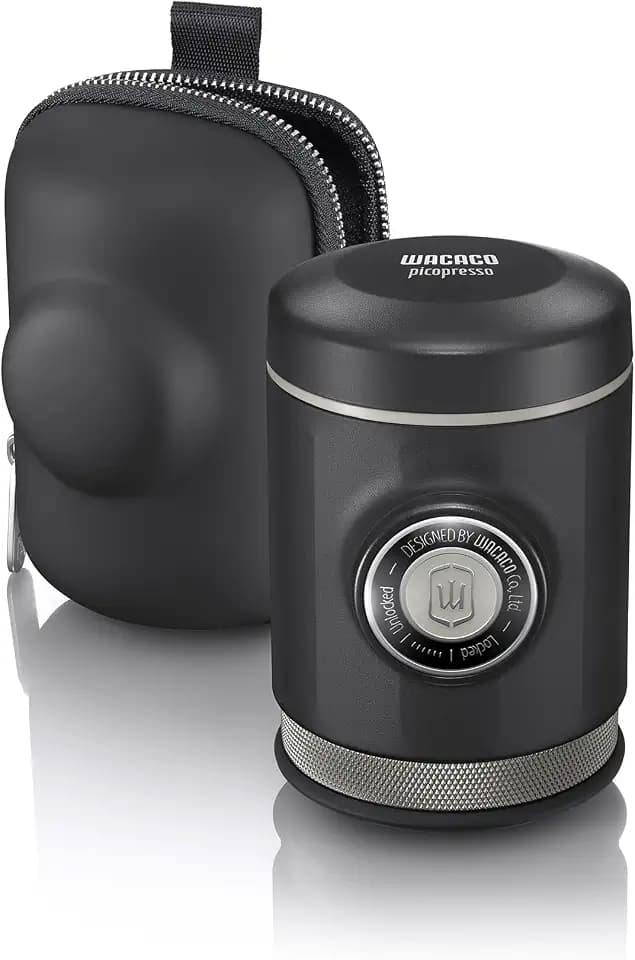 WACACO Picopresso Tragbare Espressomaschine mit Etui, Professionelle Hochwertiger Kaffeemaschine, Kompatibel mit Ultrafein Gemahlener Kaffee, Reisekaffeemaschine, Manuell Bedient, Grau