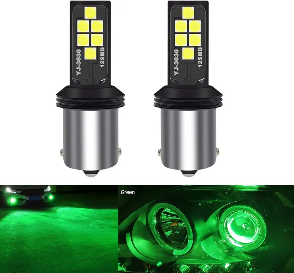 SOCAL-LED LIGHTING 1156 BA15s Green LED Turn Signal Bulb Advanced 3030 SMD Bright Colorful DRL Brake Lamp Parking Tail Light, Pack of 2