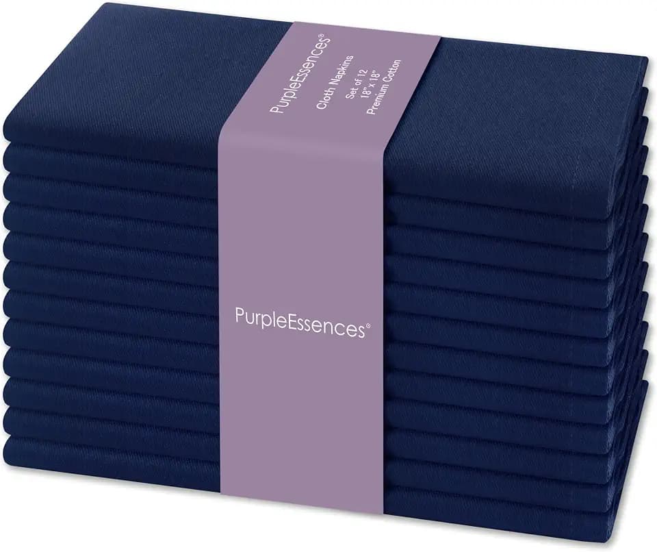 PurpleEssences Cloth Dinner Napkins 18x18 in Set of 12 - Navy Blue