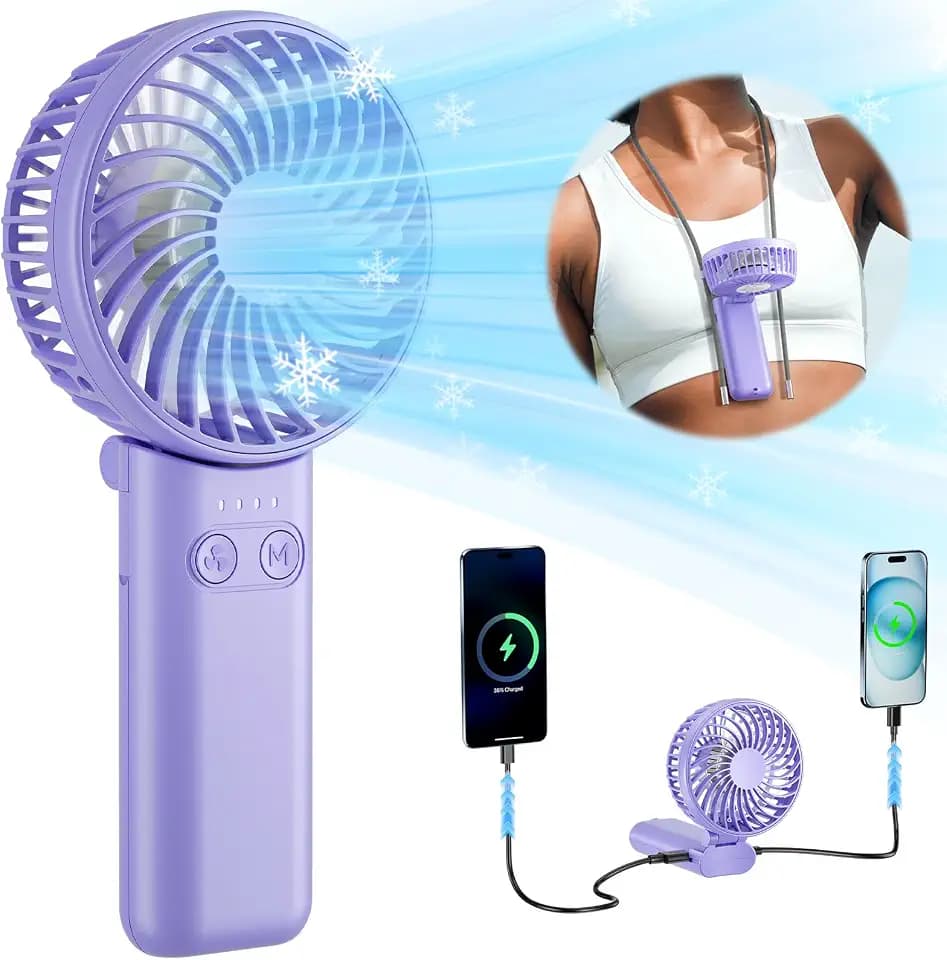 HandFan Upgraded 5200mAh Portable Handheld Fan with Lanyard, 5 Speeds Strong Airflow Hand Fan [27 Working Hours], 180° Foldable Compact Design Personal Fan for Travel/Disney/Concerts/Women(Purple)
