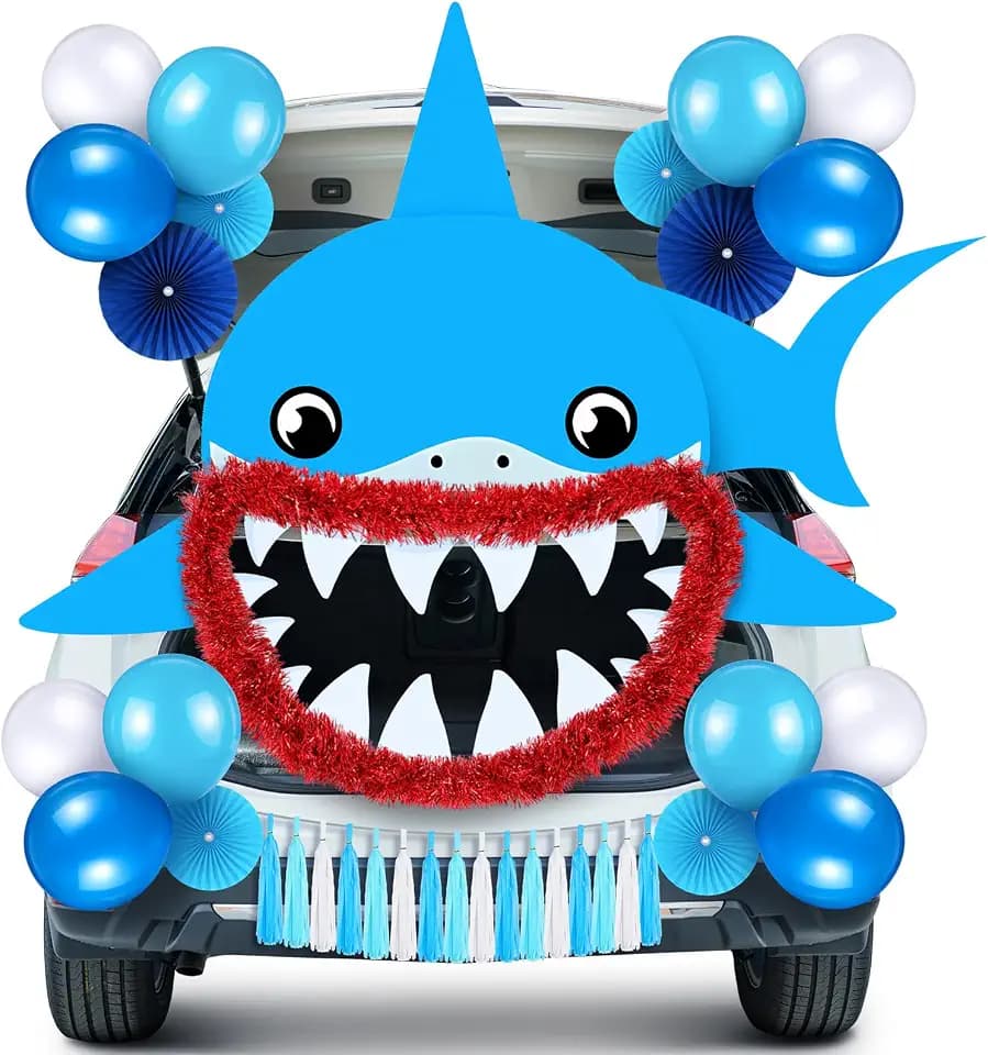 WinnerWhy 33 Pcs Shark Trunk or Treat Kit Blue Car Decor
