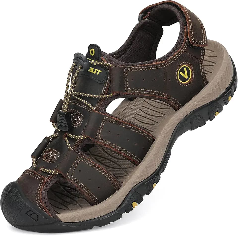 FLARUT Men's Sport Sandals Closed Toe Leather Water Hiking Shoes