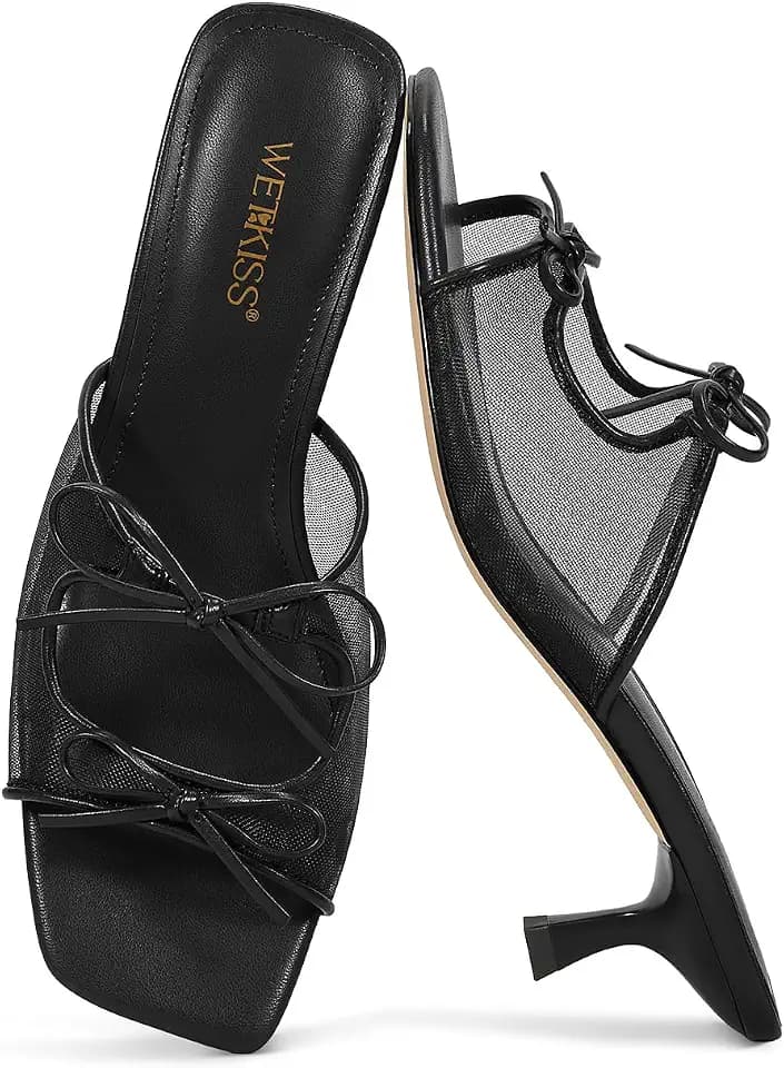 wetkiss Womens Bow Heels with Kitten Heel, All Season, Versatile