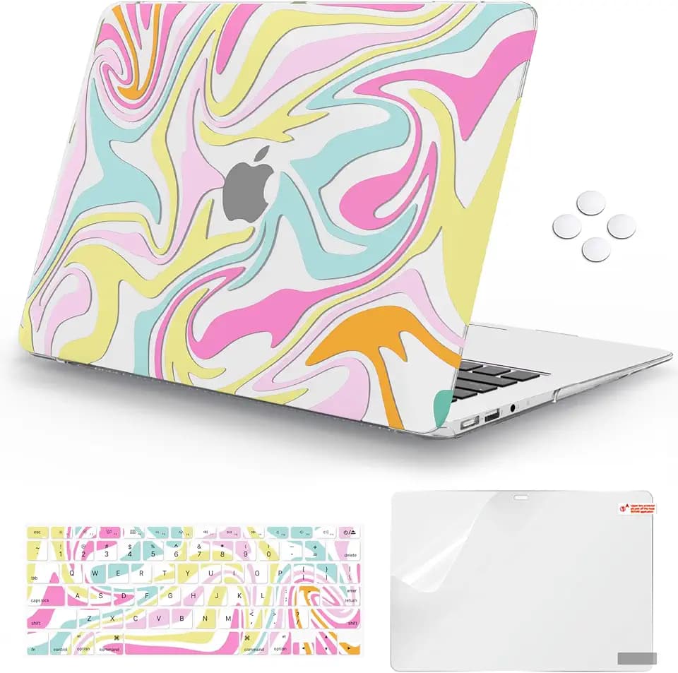 iCasso Compatible with MacBook Air 13 inch Case (Release 2010-2017 Older Version), Hard Shell Plastic Protective Case & Keyboard Cover Only for MacBook Air 13 Model A1369/A1466, Colorful Fluid