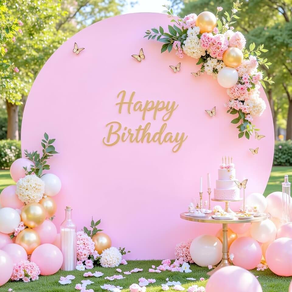 6.6 FT Pink Round Backdrop Cover for Circle Balloon Arch Stand Stretchy