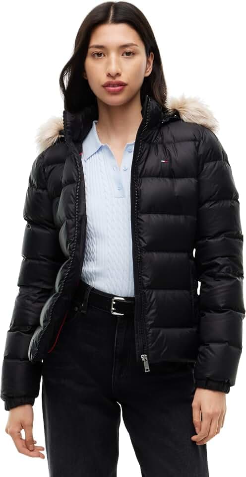 Tommy Jeans Damen Pufferjacke Basic Hooded Down Jacket mit Kapuze