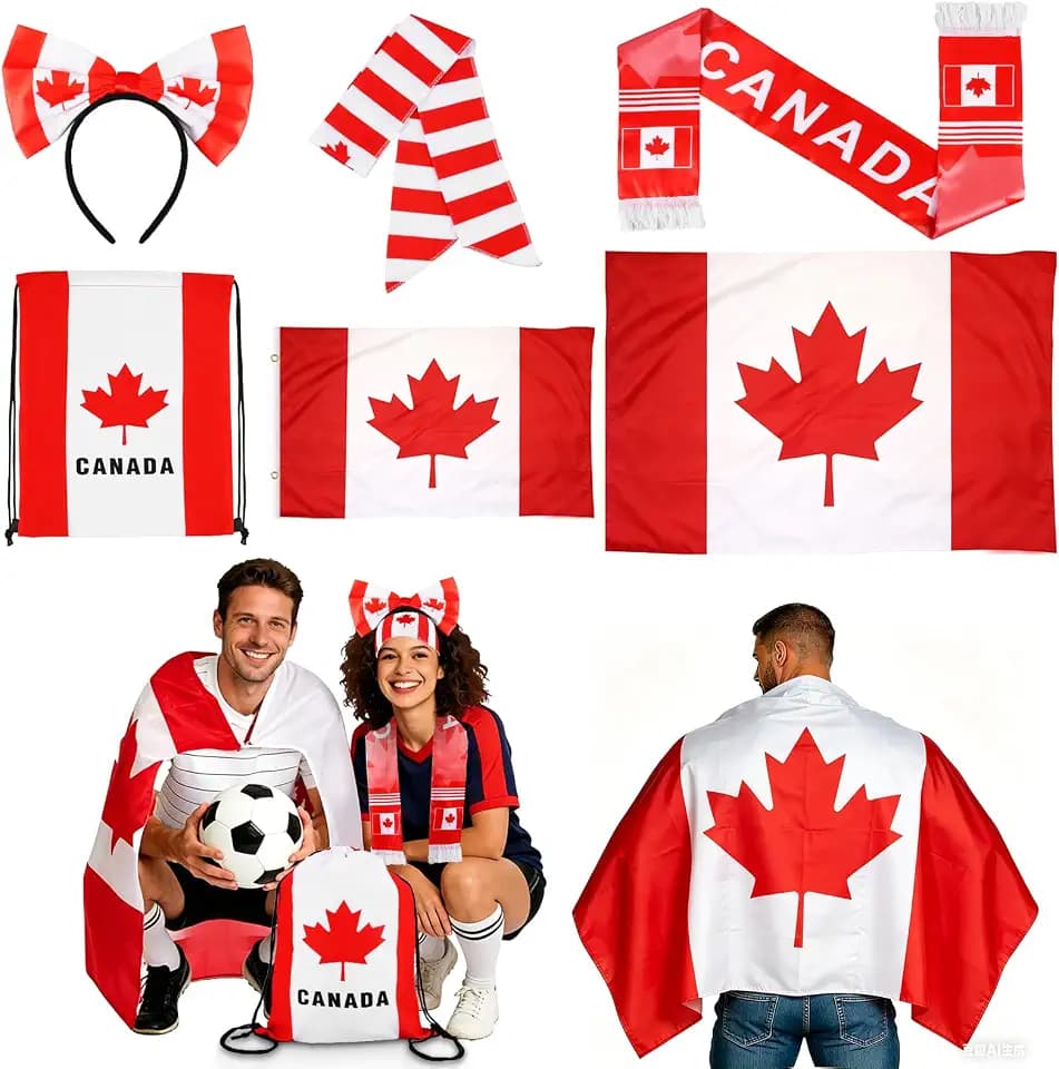 2026 Soccer Fan Cheer Kit, Flag Cape Scarf Headband Drawstring Bag, Sports Game Day Party Supplies for Match Support