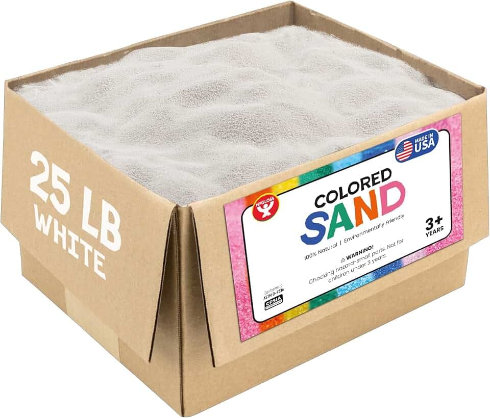 Hygloss Colored Sand for Crafts - 25 lb, White - Vibrant Colorful Fine Sensory Play Sand Art Kits for Kids - Classroom Activities for Children 3 4 5 6 7 8 9 10 11 12 - Safe for Ages 3+