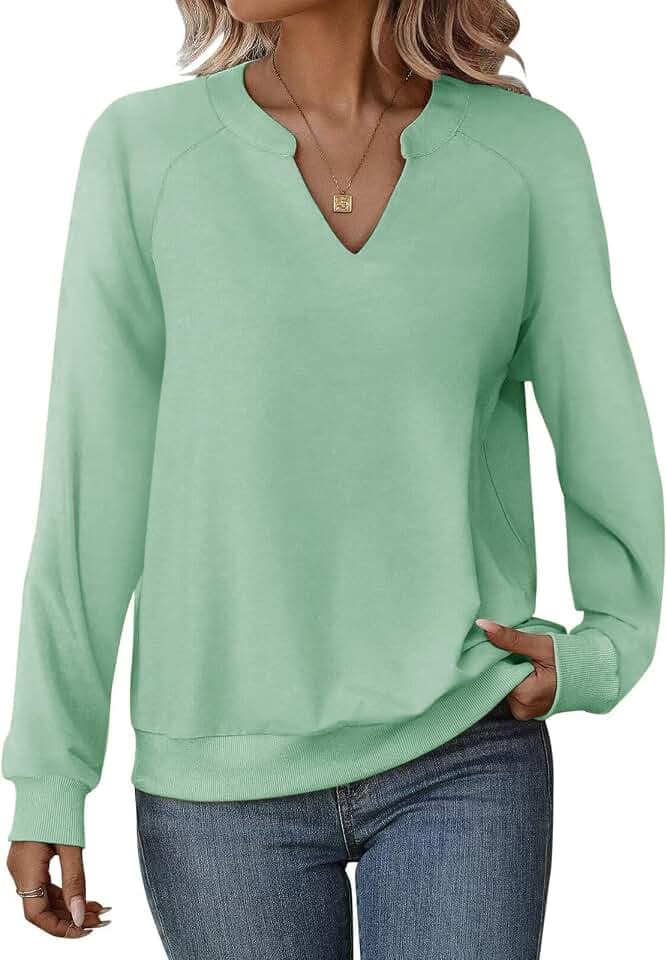 Cuptacc Pullover Damen Langarmshirt V-Ausschnitt Oberteile