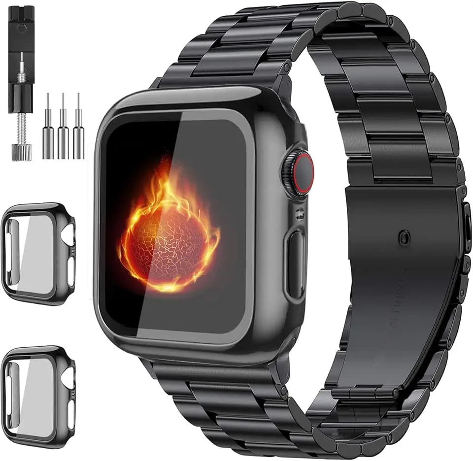 Bekomo Metal Band with Case Compatible for Apple Watch Bands Men Women