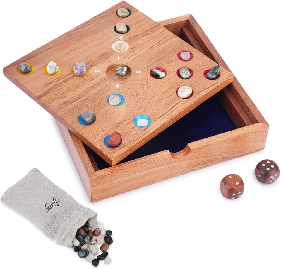 Ajuny Big Hole Würfel-Brettspiel mit Edelsteinen – Lustiges Familienspiel, Holz-Würfelspiel für Kinder & Erwachsene, Unterhaltung für drinnen & draußen Geschenkidee