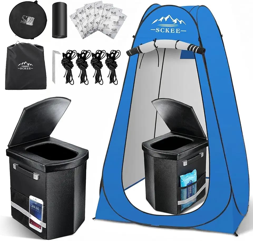 16.5'' Camping Toilet with Pop-Up Privacy Tent Set, XL Portable Toilet for Camping, Outdoor Showers Changing Rooms, Portable Bathroom Travel Potty for Camping, Hiking, Roadtrip,RV Travel