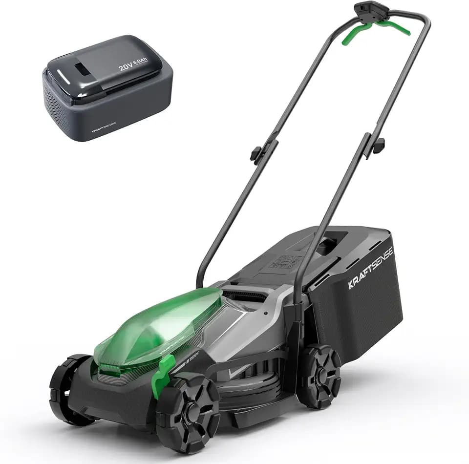 14" Cordless Lawn Mower, 20V Lightweight Push Mower with 5.0Ah Battery, Ultra-Quiet Motor for Small Yards, Lawn Care, Backyard Maintenance
