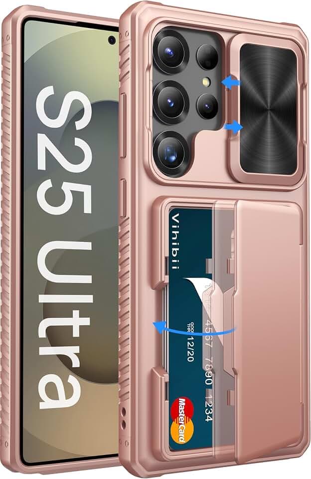 Vihibii for Samsung Galaxy S25 Ultra Case Wallet, Card Holder, Rose Gold