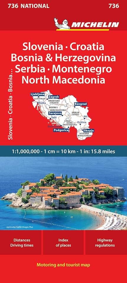 Michelin Slowenien Montenegro Bosnien Kroatien Serbien: Straßen- und Tourismuskarte 1: 1 000 000 (MICHELIN Nationalkarten)