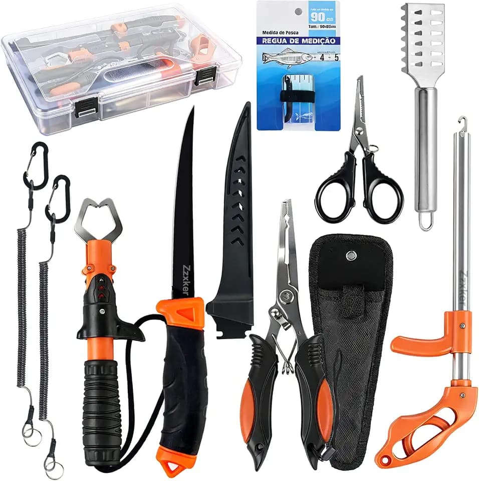 Angelset Komplett für Anfänger,Profis Multifunktionale Angelzubehör Set mit Filetiermesser,Multifunktionale Angelzange,Fish Lip Gripper,Schere,Fischentschupper,Hakenlöser,Fischen Zubehör